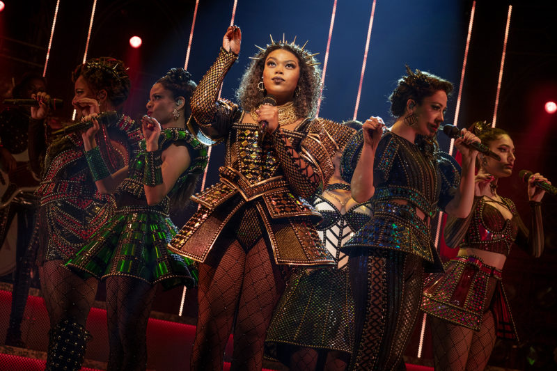 Khaila Wilcoxon as Catherine of Aragon (center) in The North American Tour Aragon Company of SIX